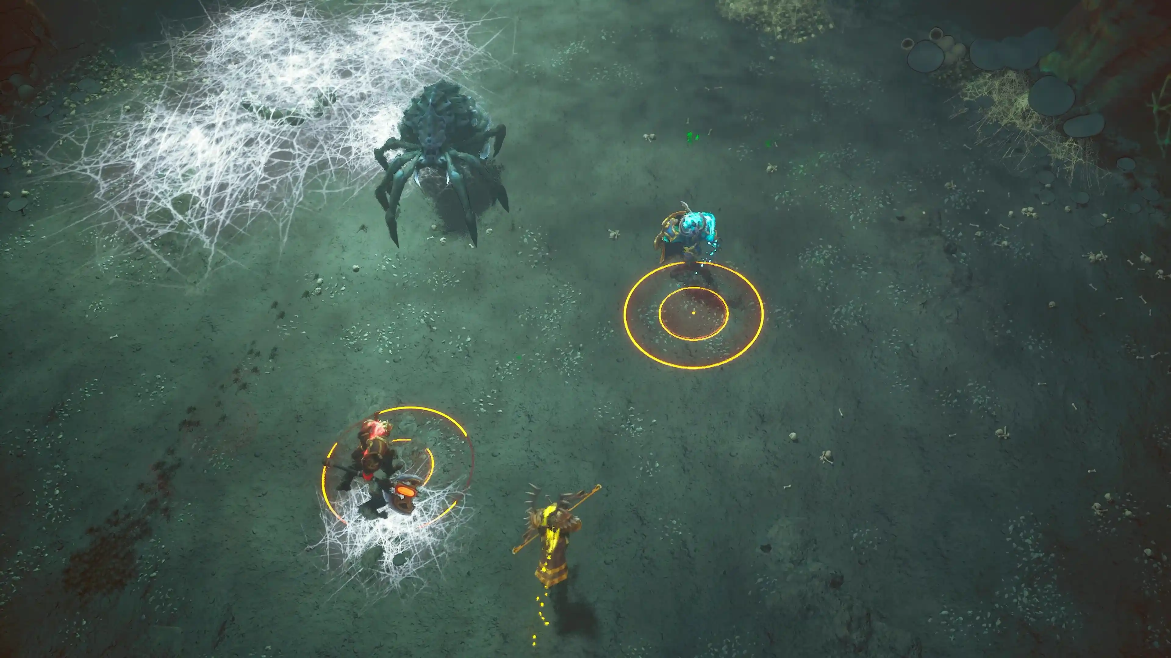 Eversiege battle against a giant spider, with heroes dodging its web traps and deadly attacks.